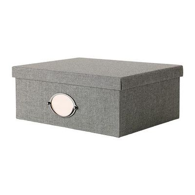 КВАРНВИК Коробка с крышкой - серый, 38x29x15 см