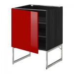 МЕТОД Напольный шкаф с полками - 60x60x60 см, Рингульт глянцевый красный, под дерево черный