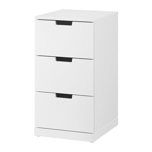 НОРДЛИ Комод с 3 ящиками - белый