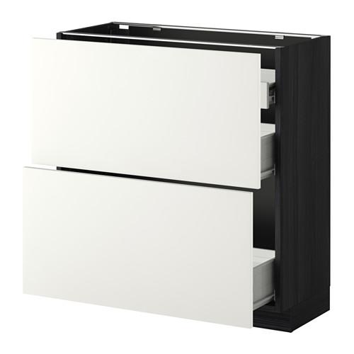МЕТОД / ФОРВАРА Нап шкаф 2 фрнт пнл/1низк/2ср ящ - под дерево черный, Хэггеби белый, 80x37 см
