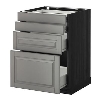 МЕТОД / ФОРВАРА Напольн шкаф 4 фронт панели/4 ящика - 60x60 см, Будбин серый, под дерево черный МЕТОД / ФОРВАРА Напольн шкаф 4 фронт панели/4 ящика - 60x60 см, Будбин серый, под дерево черный