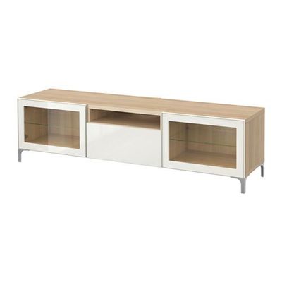 БЕСТО Тумба под ТВ - под беленый дуб/Сельсвикен глянцевый/белый прозрачное стекло, направляющие ящика, плавно закр БЕСТО Тумба под ТВ - под беленый дуб/Сельсвикен глянцевый/белый прозрачное стекло, направляющие ящика, плавно закр