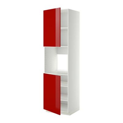 МЕТОД Высок шкаф д/духовки/2дверцы/полки - 60x60x220 см, Рингульт глянцевый красный, белый МЕТОД Высок шкаф д/духовки/2дверцы/полки - 60x60x220 см, Рингульт глянцевый красный, белый