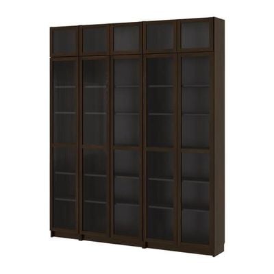 Billy Bookcase With Glass Door Black, Black Brown Billy Bookcase With Doors