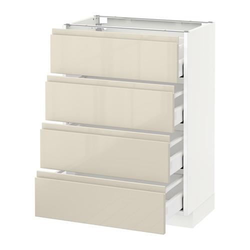 МЕТОД / МАКСИМЕРА Напольн шкаф 4 фронт панели/4 ящика - белый, Воксторп глянцевый светло-бежевый, 60x37 см МЕТОД / МАКСИМЕРА Напольн шкаф 4 фронт панели/4 ящика - белый, Воксторп глянцевый светло-бежевый, 60x37 см
