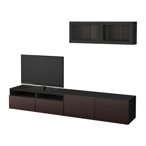 БЕСТО Шкаф для ТВ, комбин/стеклян дверцы - черно-коричневый Синдвик/Инвикен черно-коричневый прозрачное стекло, направляющие ящика,нажимные
