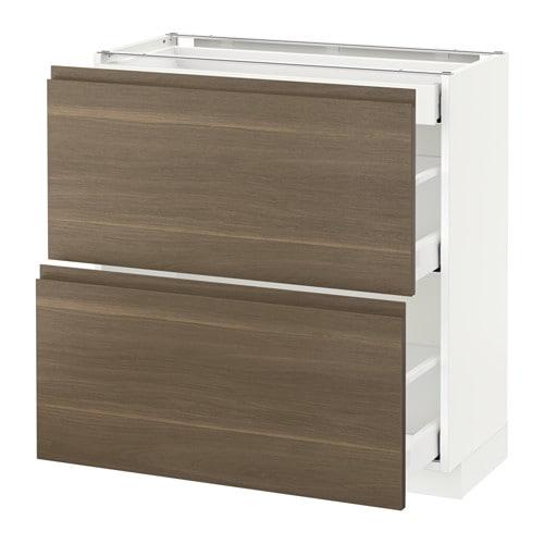 МЕТОД / МАКСИМЕРА Напольный шкаф/2фасада/3ящика - белый, Воксторп под грецкий орех, 80x37 см МЕТОД / МАКСИМЕРА Напольный шкаф/2фасада/3ящика - белый, Воксторп под грецкий орех, 80x37 см