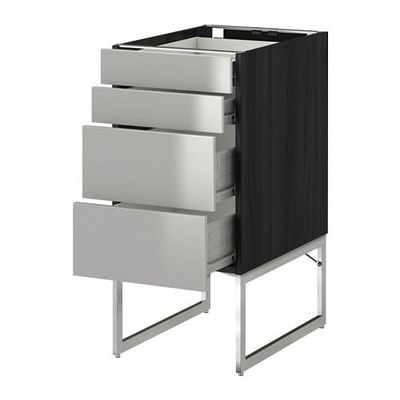 МЕТОД / ФОРВАРА Нплн шк 4 фронт/2 низк/2средн ящ - 40x60x60 см, Гревста нержавеющ сталь, под дерево черный