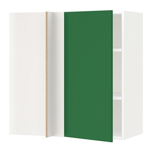 МЕТОД Угловой навесной шкаф с полками - белый, Флэди зеленый, 88x37x80 см