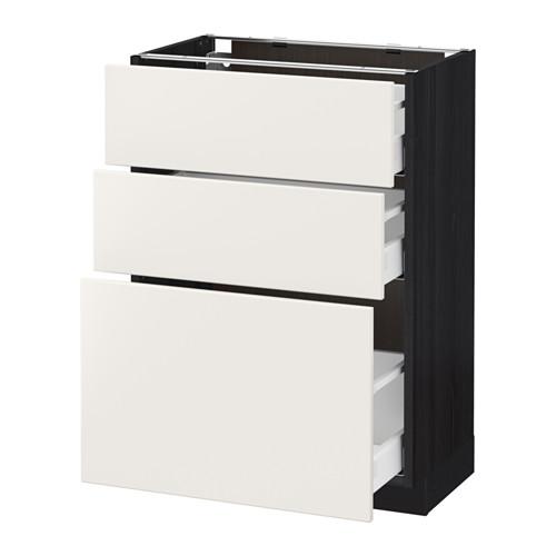 МЕТОД / МАКСИМЕРА Напольный шкаф с 3 ящиками - под дерево черный, Веддинге белый, 60x37 см