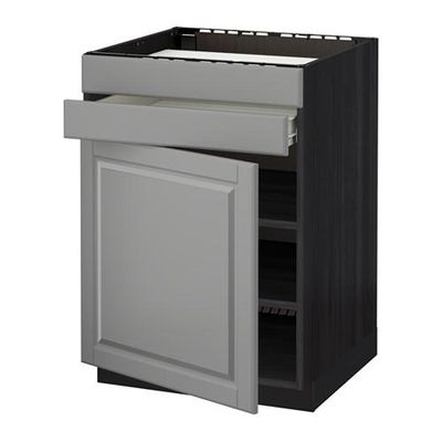 МЕТОД / ФОРВАРА Нап шк д/вар панели/дв/2фасада/1ящ - Будбин серый, под дерево черный МЕТОД / ФОРВАРА Нап шк д/вар панели/дв/2фасада/1ящ - Будбин серый, под дерево черный