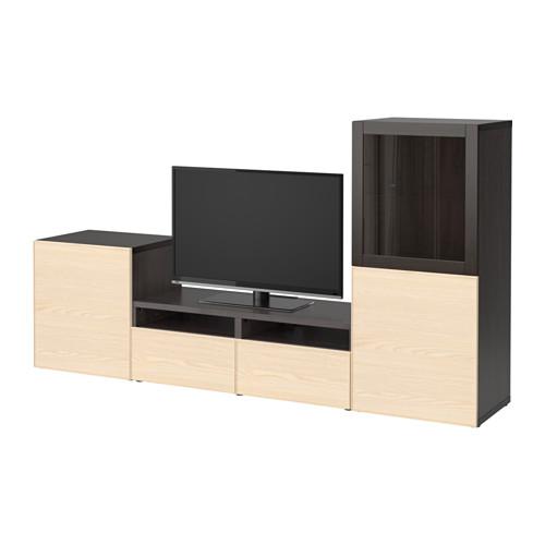 БЕСТО Шкаф для ТВ, комбин/стеклян дверцы - черно-коричневый Синдвик/Инвикен ясеневый шпон, направляющие ящика,нажимные БЕСТО Шкаф для ТВ, комбин/стеклян дверцы - черно-коричневый Синдвик/Инвикен ясеневый шпон, направляющие ящика,нажимные