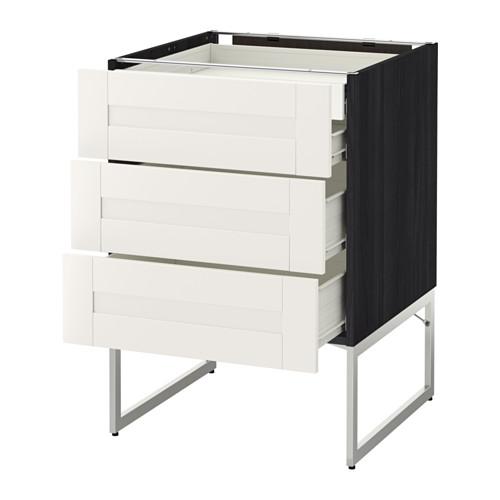 МЕТОД / ФОРВАРА Напольн шкаф 3фронт пнл/2низ/2ср ящ - под дерево черный, Сэведаль белый, 60x60x60 см МЕТОД / ФОРВАРА Напольн шкаф 3фронт пнл/2низ/2ср ящ - под дерево черный, Сэведаль белый, 60x60x60 см