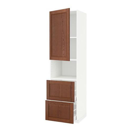 МЕТОД / МАКСИМЕРА Высокий шкаф д/СВЧ/дверца/2ящика - белый, Филипстад коричневый, 60x60x220 см