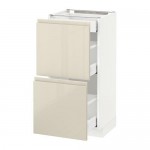 МЕТОД / МАКСИМЕРА Напольный шкаф/2фасада/3ящика - белый, Воксторп глянцевый светло-бежевый, 40x37 см МЕТОД / МАКСИМЕРА Напольный шкаф/2фасада/3ящика - белый, Воксторп глянцевый светло-бежевый, 40x37 см