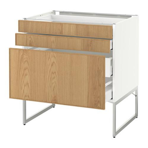 МЕТОД / МАКСИМЕРА Напольн шкаф 3фронт пнл/2низ/2ср ящ - белый, Экестад дуб, 80x60x60 см