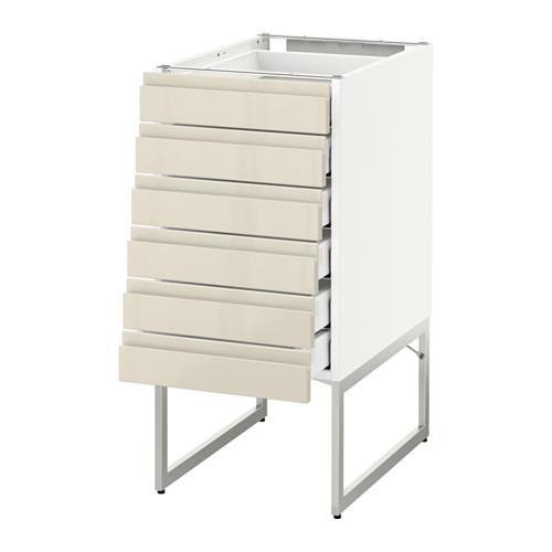 МЕТОД / МАКСИМЕРА Напольн шкаф 6фронт пнл/6 низ ящ - белый, Воксторп глянцевый светло-бежевый, 40x60x60 см МЕТОД / МАКСИМЕРА Напольн шкаф 6фронт пнл/6 низ ящ - белый, Воксторп глянцевый светло-бежевый, 40x60x60 см