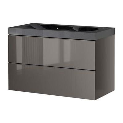 ГОДМОРГОН/БРЕДВИКЕН Шкаф для раковины с 2 ящ - глянцевый серый