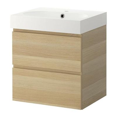 ГОДМОРГОН/БРОВИКЕН Шкаф для раковины с 2 ящ - под беленый дуб
