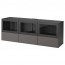 БЕСТО Тумба под ТВ, с дверцами и ящиками - черно-коричневый Грундсвикен/темно-серый прозрачное стекло, направляющие ящика,нажимные