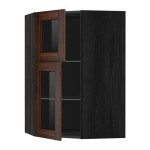 МЕТОД Углов навесной шкаф+полки/2 сткл дв - под дерево черный, Эдсерум под дерево коричневый