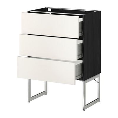 МЕТОД / ФОРВАРА Нплн шк 3 фрнт/3 средн ящика - 60x37x60 см, Веддинге белый, под дерево черный