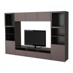 БЕСТО Шкаф для ТВ, комбин/стеклян дверцы - черно-коричневый/Вальвикен темно-коричневый, прозрачное стекло, направляющие ящика,нажимные