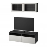 БЕСТО Шкаф для ТВ, комбин/стеклян дверцы - черно-коричневый Лаппвикен/светло-серый прозрачное стекло, направляющие ящика,нажимные