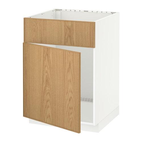 МЕТОД Напольный шкаф п-мойку с дв/фр пнл - белый, Экестад дуб