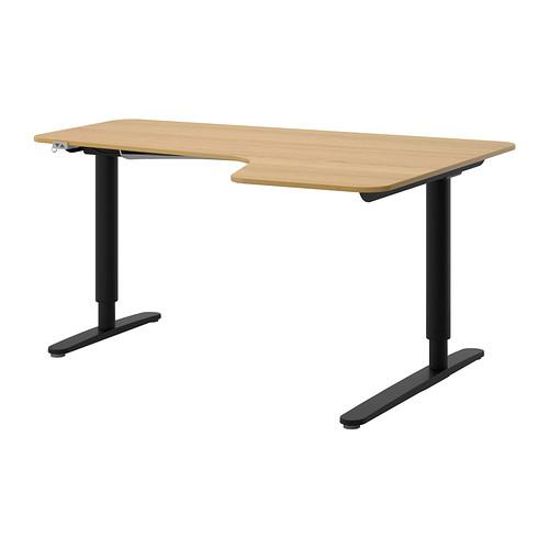 БЕКАНТ Углов письм стол прав/трансф - дубовый шпон/черный