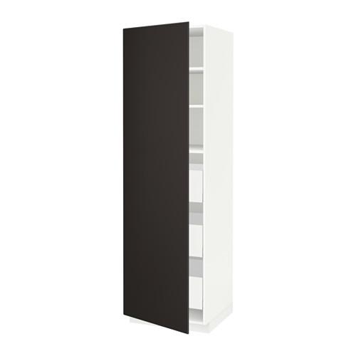 МЕТОД / МАКСИМЕРА Высокий шкаф с ящиками - белый, Кунгсбакка антрацит, 60x60x200 см