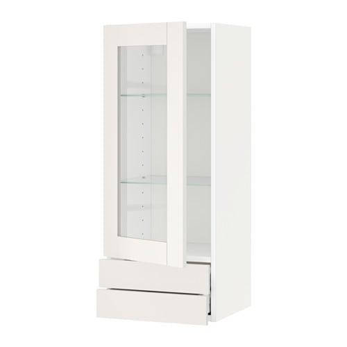 МЕТОД / МАКСИМЕРА Навесной шкаф/стекл дверца/2 ящика - белый, Сэведаль белый, 40x100 см