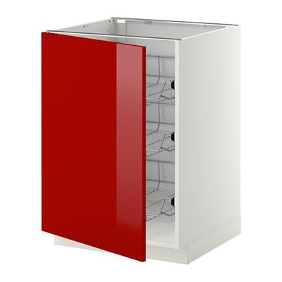 МЕТОД Напольный шкаф с проволочн ящиками - 60x60 см, Рингульт глянцевый красный, белый