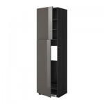 МЕТОД Высокий шкаф д/холодильника/2дверцы - 60x60x220 см, Рингульт глянцевый серый, под дерево черный МЕТОД Высокий шкаф д/холодильника/2дверцы - 60x60x220 см, Рингульт глянцевый серый, под дерево черный