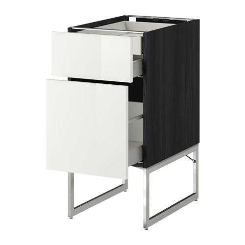 МЕТОД / МАКСИМЕРА Напольн шкаф 2фронт пнл/2низ/1вс ящ - под дерево черный, Рингульт глянцевый белый, 40x60x60 см