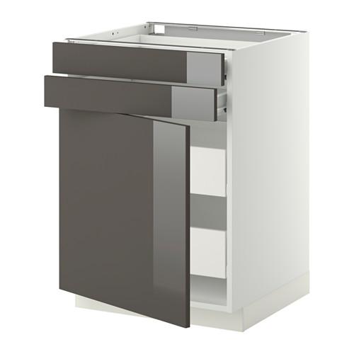 МЕТОД / ФОРВАРА Нплн шк двр/2фрнт/2нзк/2срд ящ - белый, Рингульт глянцевый серый, 60x60 см