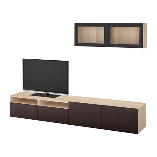 БЕСТО Шкаф для ТВ, комбин/стеклян дверцы - под беленый дуб Синдвик/Инвикен черно-коричневый прозрачное стекло, направляющие ящика, плавно закр БЕСТО Шкаф для ТВ, комбин/стеклян дверцы - под беленый дуб Синдвик/Инвикен черно-коричневый прозрачное стекло, направляющие ящика, плавно закр