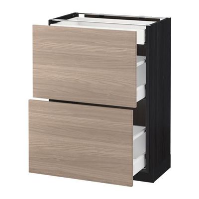 МЕТОД / МАКСИМЕРА Напольный шкаф/2фасада/3ящика - 60x37 см, под дерево черный, Брокхульт под грецкий орех светло-серый