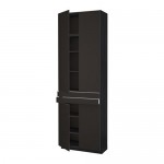 МЕТОД / МАКСИМЕРА Высокий шкаф+полки/2 ящика/4 дверцы - под дерево черный, Кунгсбакка антрацит МЕТОД / МАКСИМЕРА Высокий шкаф+полки/2 ящика/4 дверцы - под дерево черный, Кунгсбакка антрацит