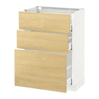 МЕТОД / МАКСИМЕРА Напольный шкаф с 3 ящиками - 60x37 см, Тингсрид под березу, белый МЕТОД / МАКСИМЕРА Напольный шкаф с 3 ящиками - 60x37 см, Тингсрид под березу, белый
