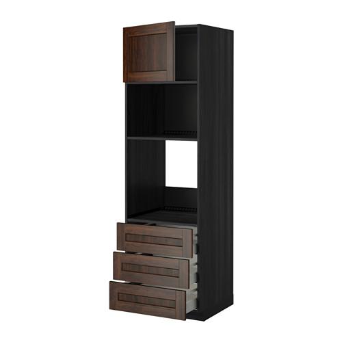МЕТОД / МАКСИМЕРА Высок шкаф д/духовки/СВЧ/дверца/3ящ - под дерево черный, Эдсерум под дерево коричневый, 60x60x200 см