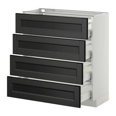 МЕТОД / МАКСИМЕРА Напольн шкаф 4 фронт панели/4 ящика - 80x37 см, Лаксарби черно-коричневый, белый МЕТОД / МАКСИМЕРА Напольн шкаф 4 фронт панели/4 ящика - 80x37 см, Лаксарби черно-коричневый, белый