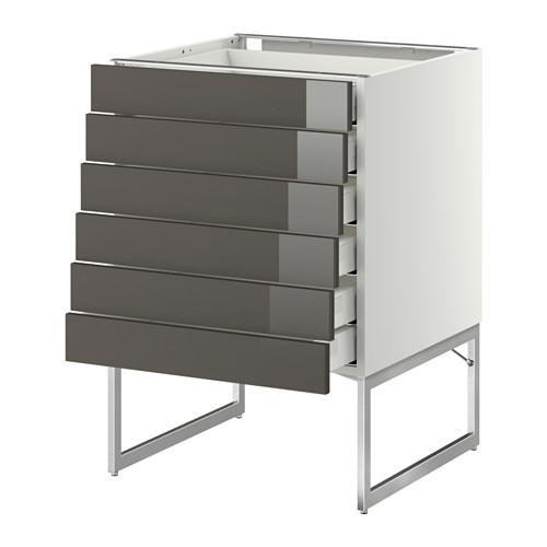 МЕТОД / МАКСИМЕРА Напольн шкаф 6фронт пнл/6 низ ящ - 60x60x60 см, Рингульт глянцевый серый, белый