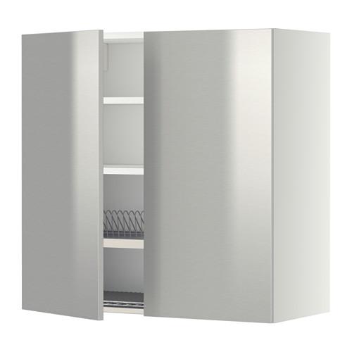 МЕТОД Навесной шкаф с посуд суш/2 дврц - белый, Гревста нержавеющ сталь, 80x80 см