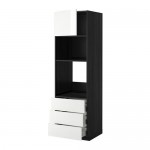 МЕТОД / МАКСИМЕРА Высок шкаф д/духовки/СВЧ/дверца/3ящ - под дерево черный, Рингульт глянцевый белый, 60x60x200 см