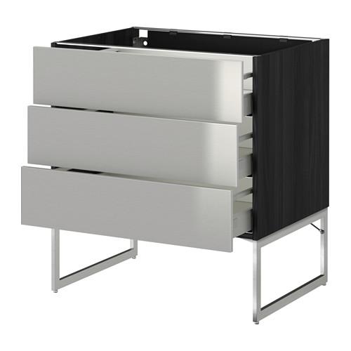 МЕТОД / МАКСИМЕРА Нплн шк 3 фрнт/3 средн ящика - под дерево черный, Гревста нержавеющ сталь, 80x60x60 см МЕТОД / МАКСИМЕРА Нплн шк 3 фрнт/3 средн ящика - под дерево черный, Гревста нержавеющ сталь, 80x60x60 см