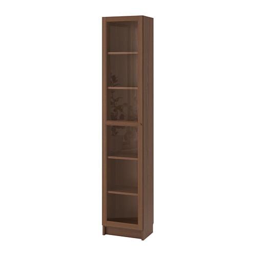 БИЛЛИ / ОКСБЕРГ Шкаф книжный со стеклянной дверью - коричневый ясеневый шпон/стекло