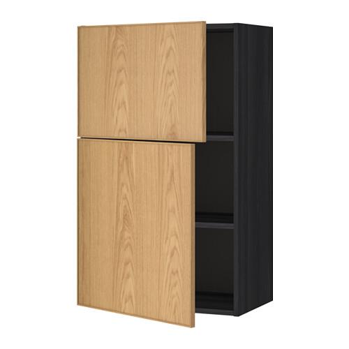 МЕТОД Навесной шкаф с полками/2дверцы - под дерево черный, Экестад дуб МЕТОД Навесной шкаф с полками/2дверцы - под дерево черный, Экестад дуб