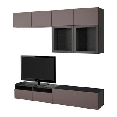 БЕСТО Шкаф для ТВ, комбин/стеклян дверцы - черно-коричневый/Вальвикен темно-коричневый, прозрачное стекло, направляющие ящика,нажимные