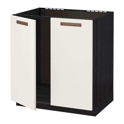 МЕТОД Напольн шкаф д раковины+2 двери - Мэрста белый, под дерево черный МЕТОД Напольн шкаф д раковины+2 двери - Мэрста белый, под дерево черный